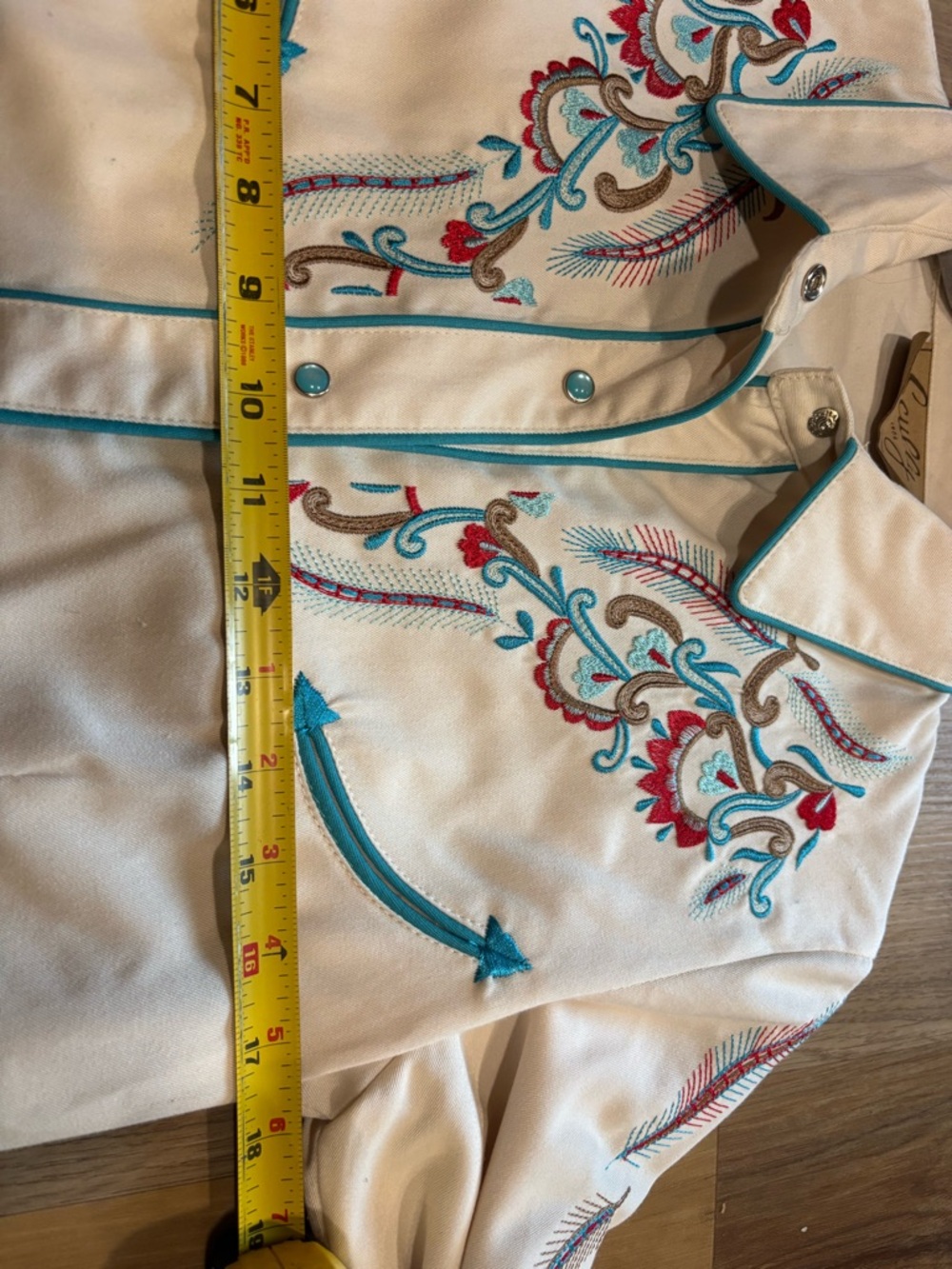 Scully Vintage Off White Floral Embroidered Pearl Snap Western Shirt Small - Picture 6 of 7